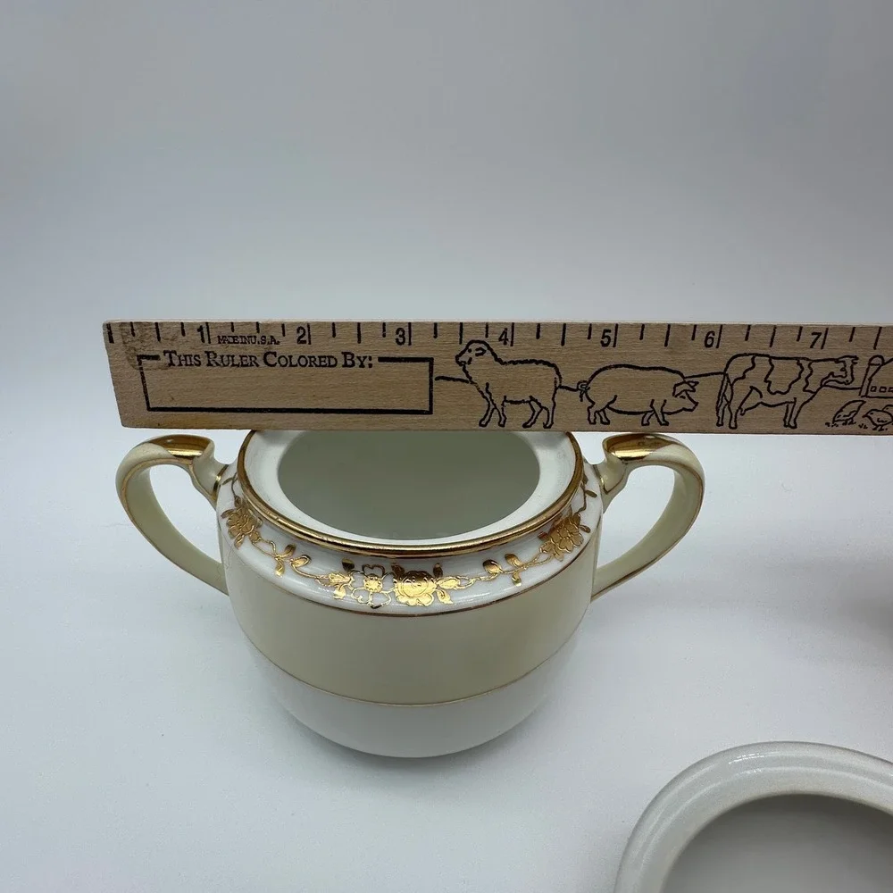 Antique Nippon Hand Painted Tea Set Gold Moriage Floral Teapot Sugar Creamer 3pc